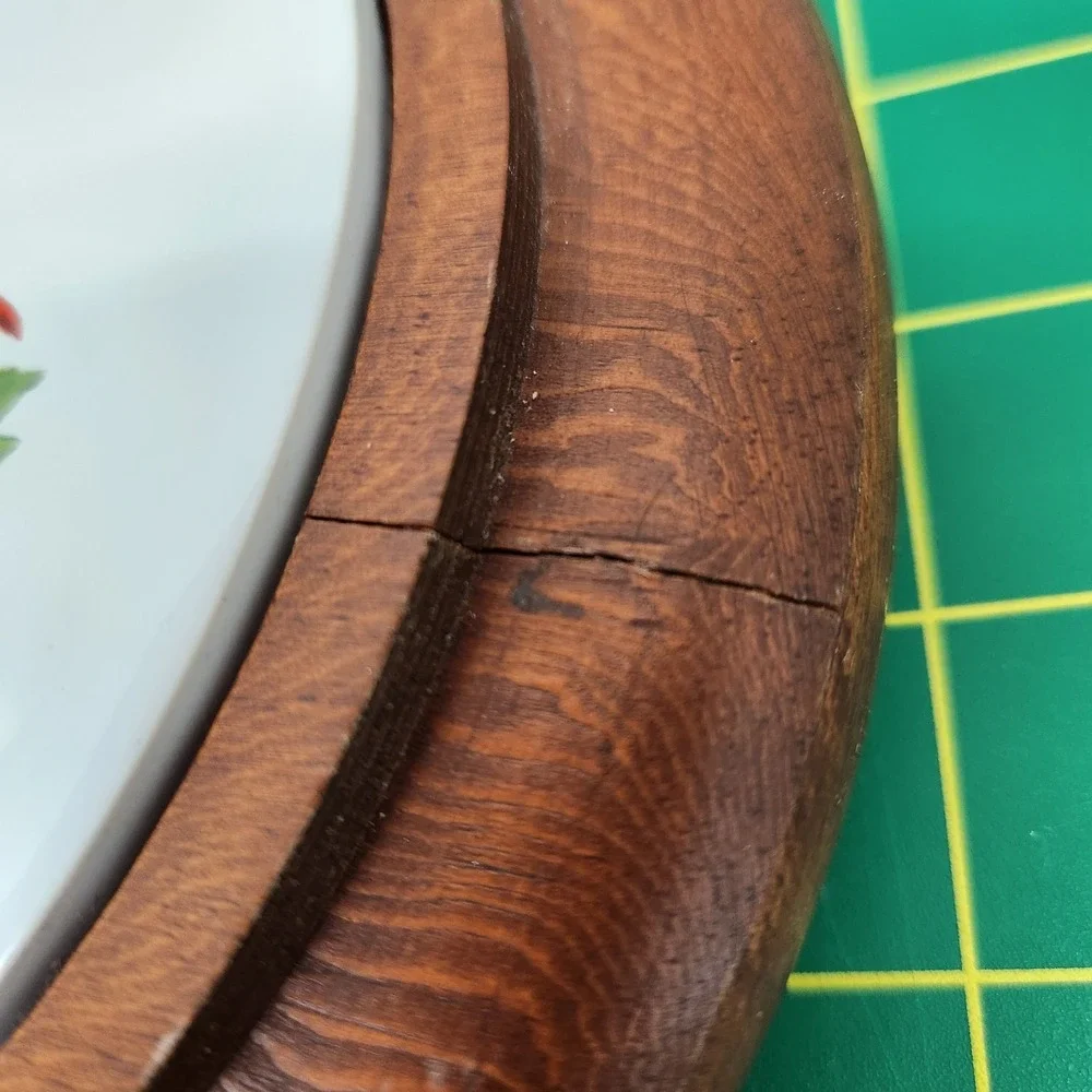 1970s Vtg Good wood Teak Flawed  Cheese Tray Glass Dome Cloche Wine Lobster